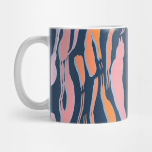 animal print - orange and pink striped tiger-zebra on a blue background Mug